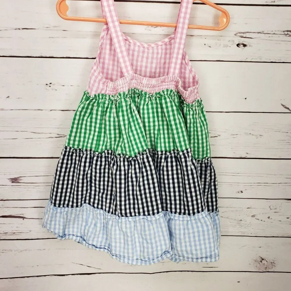 Girls Crown & Ivy Gingham‎ Pink, Green, Blue Tiered Sleeveless Dress Size 4T